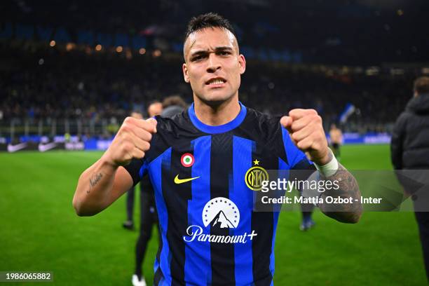Lautaro Martinez of FC Internazionale celebrates the victory at the end of the Serie A TIM match between FC Internazionale and Juventus - Serie A TIM...