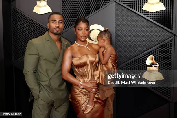 John Gaines, Victoria Monét and Hazel Monét attend the 66th GRAMMY Awards at Crypto.com Arena on February 04, 2024 in Los Angeles, California.