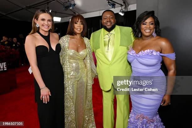 Carly Pearce, Gayle King, Michael Trotter Jr. And Tanya Trotter of The War and Treatyattend the 66th GRAMMY Awards at Crypto.com Arena on February...