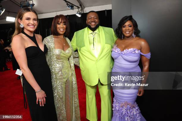 Carly Pearce, Gayle King, Michael Trotter Jr., and Tanya Trotter attend the 66th GRAMMY Awards at Crypto.com Arena on February 04, 2024 in Los...