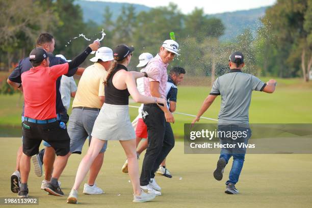 Isaiah Salinda of United States celebrates after after winning the final round of The Panama Championship at Club de Golf de Panama on February 04,...