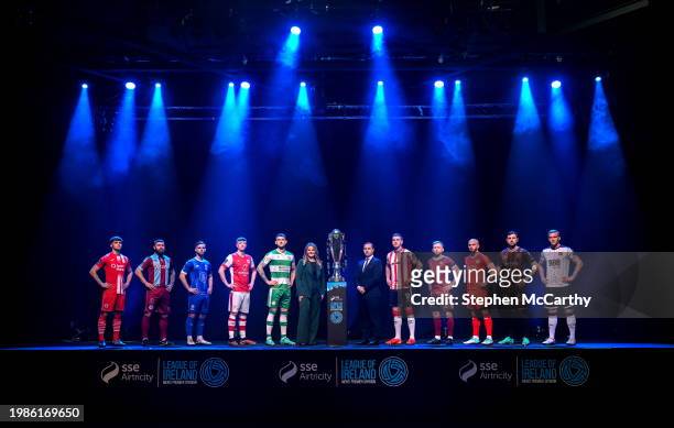 Dublin , Ireland - 7 February 2024; Ashley Morrow, head of brand, advertising and sponsorship at SSE Airtricity; and League of Ireland director Mark...