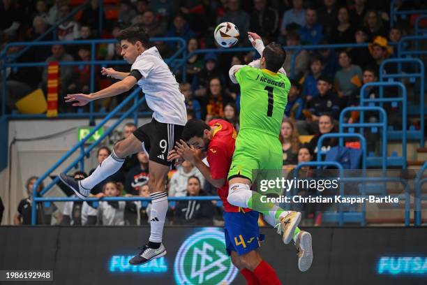 Luis Guilherme Drees Rodrigues of Germany challenges Jesus Herrero Parron of Spain during the Futsal Friendly match between Germany and Spain at...