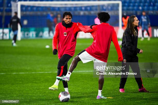 Hicham BOUDAOUI of Nice during the warm up before the French Cup match between Montpellier Herault Sport Club and Olympique Gymnaste Club Nice at...