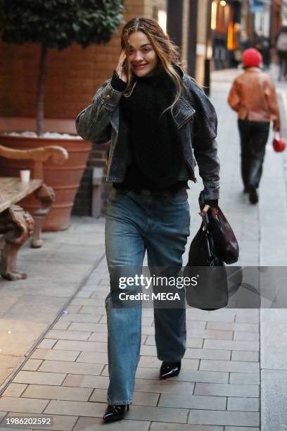 Rita Ora is seen arriving at the Ham Yard Hotel on February 7, 2024 in London, United Kingdom.