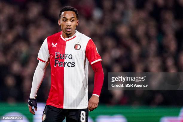 Quinten Timber of Feyenoord looks on during the TOTO KNVB Cup Quarter Final match between Feyenoord and AZ at Stadion Feijenoord on February 7, 2024...