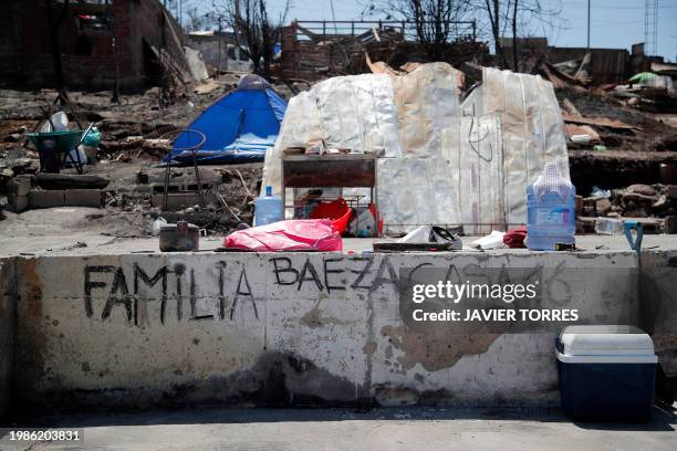 Burned house is pictured after a forest fire in the Poblacion Monte Sinai neighborhood in Viña Del Mar, Chile, on February 7, 2024. Firefighters said...