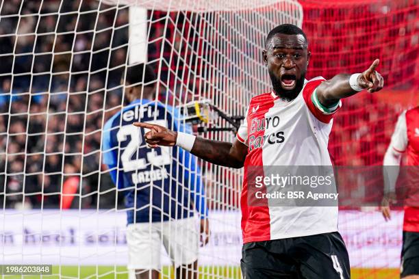 Lutsharel Geertruida of Feyenoord celebrates after scoring his teams first goal during the TOTO KNVB Cup Quarter Final match between Feyenoord and AZ...