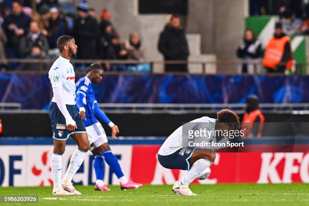 Yoann SALMIER of Le Havre looks dejected during the French Cup match between Racing Club de Strasbourg Alsace v Havre Athletic Club at Stade de la...