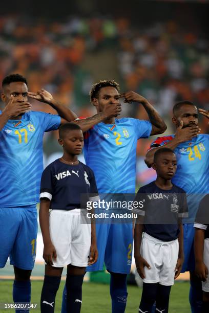 Players of DR of Congo pose for a team photo ahead of the Africa Cup of Nations Semi-Final match between Ivory Coast and Democratic Republic of the...