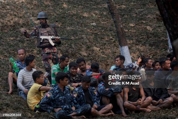 Myanmar border guards take shelter in Bangladesh to escape armed conflict at Teknaf in Bangladesh on 07 February 2024. Taking the number of new...