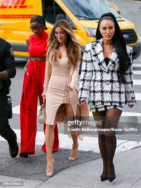 Chelsea Lazkani, Chrishell Stause and Breana Tiesi are seen at the set of the 'Selling Sunset' on February 07, 2024 in Los Angeles, California.