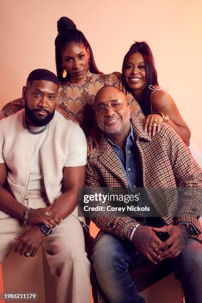 Bryan Terrell Clark, DomiNque Perry, Kenya Barris and Diarra Kilpatrick of "BET Plus" pose for a portrait during the 2024 Television Critics...
