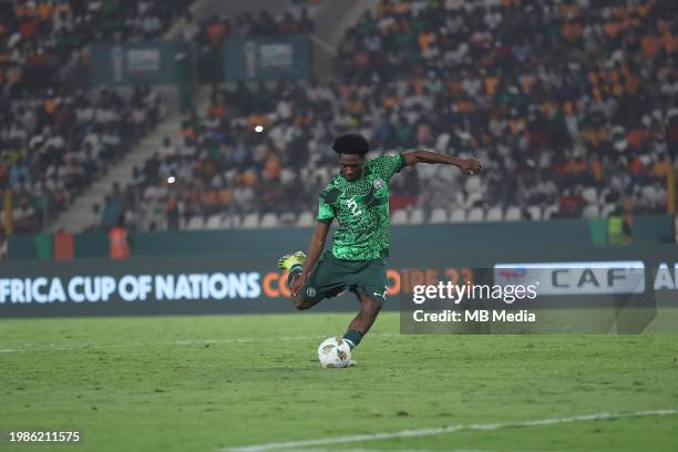 Bouaké, IVORY COAST Ola Aina of Nigeria during the TotalEnergies CAF Africa Cup of Nations semi-final match between Nigeria and South Africa at Peace...