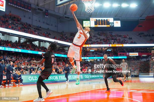 Syracuse Orange Guard Jodah Mintz shoots a layup during the second half of the College Basketball game between the Louisville Cardinals and the...