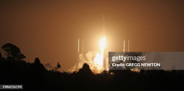 SpaceX Falcon 9 rocket lifts off from launch pad SLC-40 at the Kennedy Space Center on NASA's PACE mission in Cape Canaveral, Florida, on February 8,...