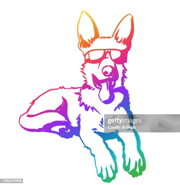 cool german shepherd rainbow - panting stock illustrations