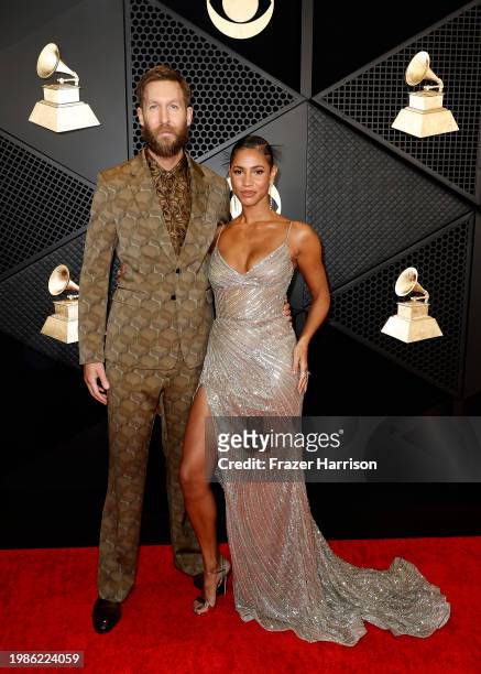 Calvin Harris and Vick Hope attend the 66th GRAMMY Awards at Crypto.com Arena on February 04, 2024 in Los Angeles, California.