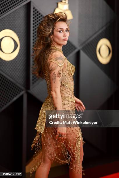 Miley Cyrus attends the 66th GRAMMY Awards at Crypto.com Arena on February 04, 2024 in Los Angeles, California.