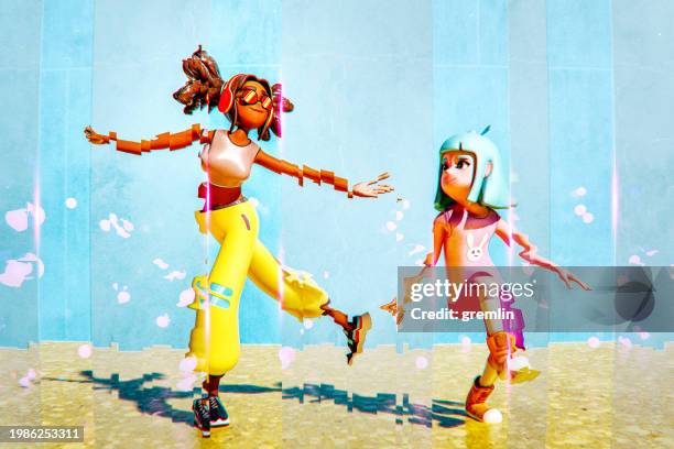 avatars of best friends dancing in virtual reality environment - bonding icon stock pictures, royalty-free photos & images