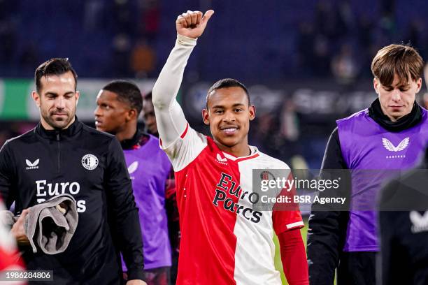 Igor Paixao of Feyenoord celebrates his sides win during the TOTO KNVB Cup Quarter Final match between Feyenoord and AZ at Stadion Feijenoord on...