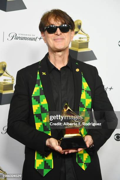 Antaeus, winner of the "Best Reggae Album" award for "Colors of Royal", poses in the press room during the 66th GRAMMY Awards at Crypto.com Arena on...