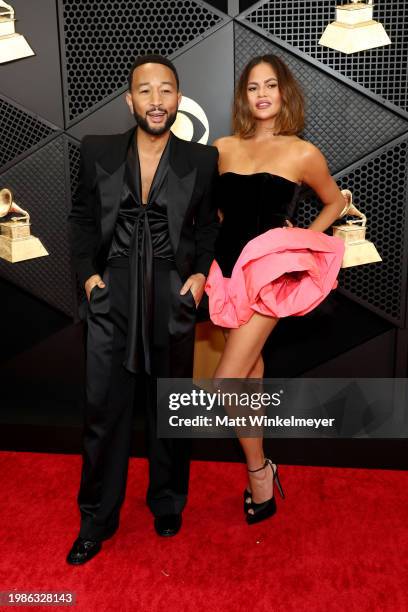 John Legend and Chrissy Teigen attend the 66th GRAMMY Awards at Crypto.com Arena on February 04, 2024 in Los Angeles, California.