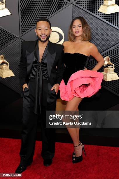 John Legend and Chrissy Teigen attend the 66th GRAMMY Awards at Crypto.com Arena on February 04, 2024 in Los Angeles, California.