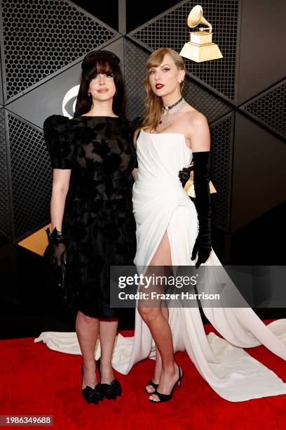 Lana Del Rey and Taylor Swift attend the 66th GRAMMY Awards at Crypto.com Arena on February 04, 2024 in Los Angeles, California.