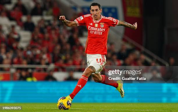 Angel Di Maria of SL Benfica in action during the Liga Portugal Betclic match between SL Benfica and Gil Vicente FC at Estadio da Luz on February 4,...