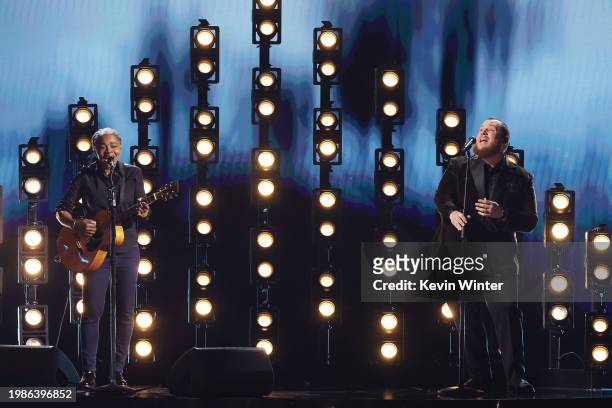 Tracy Chapman and Luke Combs perform onstage during the 66th GRAMMY Awards at Crypto.com Arena on February 04, 2024 in Los Angeles, California.