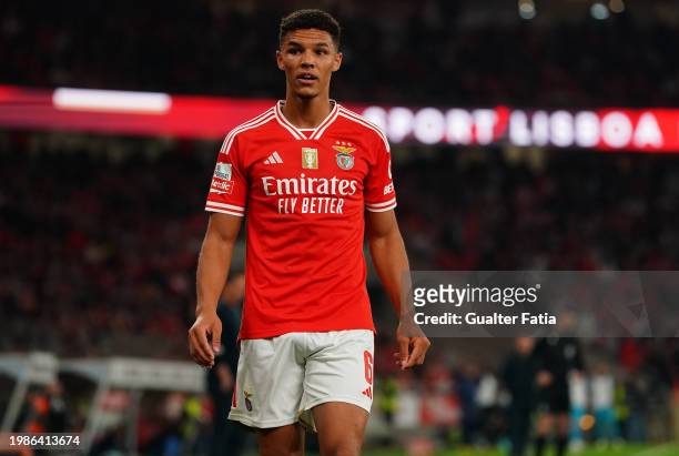 Alexander Bah of SL Benfica during the Liga Portugal Betclic match between SL Benfica and Gil Vicente FC at Estadio da Luz on February 4, 2024 in...