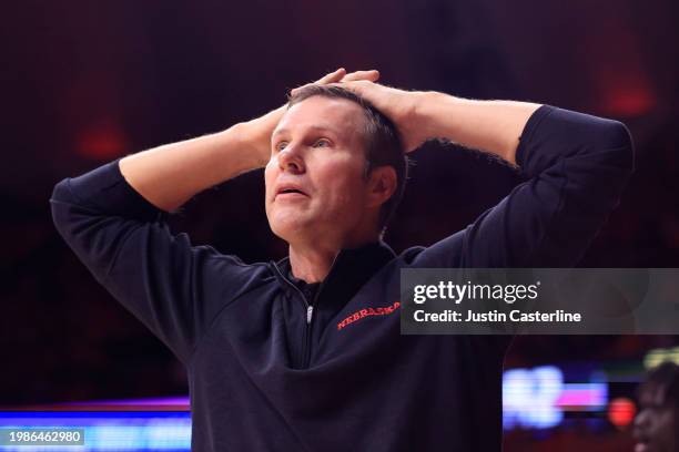 Head coach Fred Hoiberg of the Nebraska Cornhuskers reacts after a loss to the Illinois Fighting Illini in overtime at State Farm Center on February...