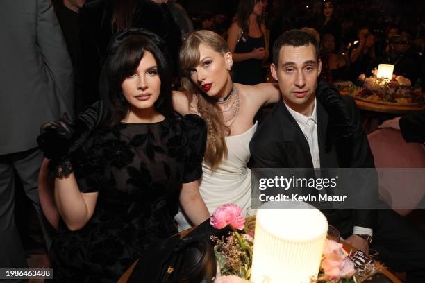 Lana Del Ray, Taylor Swift and Jack Antonoff attend the 66th GRAMMY Awards at Crypto.com Arena on February 04, 2024 in Los Angeles, California.