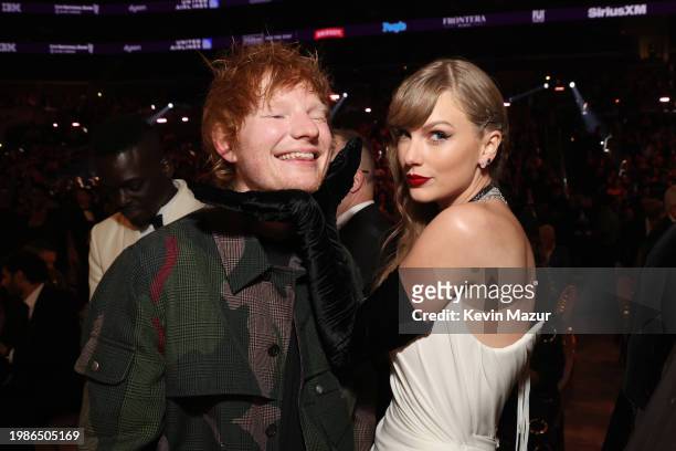 Ed Sheeran and Taylor Swift attend during the 66th GRAMMY Awards at Crypto.com Arena on February 04, 2024 in Los Angeles, California.