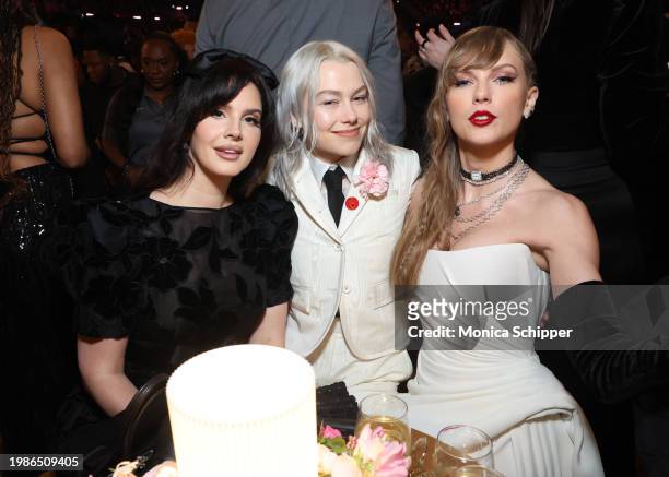 Lana Del Ray, Phoebe Bridgers and Taylor Swift attend the 66th GRAMMY Awards at Crypto.com Arena on February 04, 2024 in Los Angeles, California.