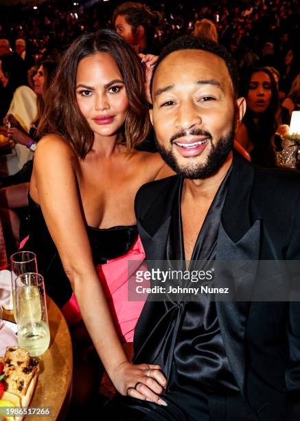 Chrissy Teigen and John Legend attend the 66th GRAMMY Awards on February 04, 2024 in Los Angeles, California.