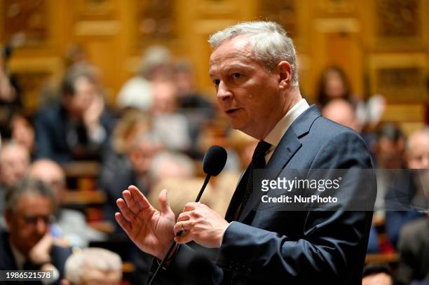 French Economy Minister Bruno Le Maire is speaking at a session of questions to the government at The Senate in Paris, France, on February 7, 2024.