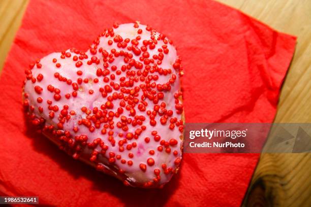 Heart-shaped donut is being featured on Fat Thursday in Krakow, Poland, on February 7. Fat Thursday is celebrated on the last Thursday before Lent,...