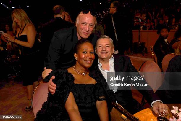 Nicole Avant, Danny Bennett and Ted Sarandos onstage during the 66th GRAMMY Awards at Crypto.com Arena on February 04, 2024 in Los Angeles,...
