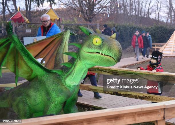 People visit "Game of Dragons" light show at Lockenhaus castle in Burgenland, Austria, on Feb. 4, 2024. The light show, featuring over 20 different...