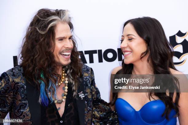 Steven Tyler and Aimee Preston attend the 5th Annual Jam For Janie GRAMMY Awards Viewing Party at Hollywood Palladium on February 4, 2024 in Los...