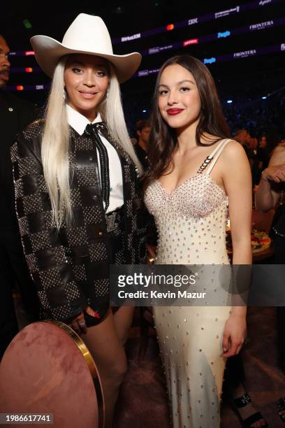 Beyoncé and Olivia Rodrigo attend the 66th GRAMMY Awards at Crypto.com Arena on February 04, 2024 in Los Angeles, California.