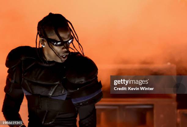 Travis Scott performs onstage during the 66th GRAMMY Awards at Crypto.com Arena on February 04, 2024 in Los Angeles, California.