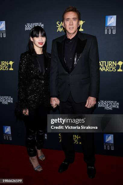 Riko Shibata and Nicolas Cage attend the 51st Annual Saturn Awards at Los Angeles Marriott Burbank Airport on February 04, 2024 in Burbank,...