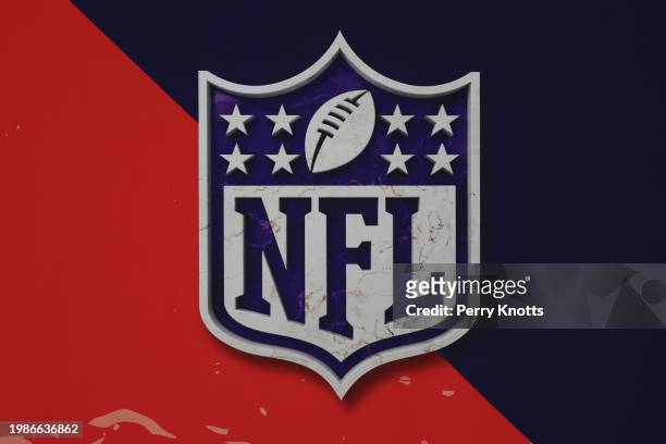 Close up of a NFL logo for Super Bowl LVIII between the Kansas City Chiefs and the San Francisco 49ers at the Harry Reid International Airport on...