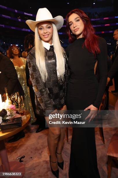 Beyoncé and Dua Lipa attend the 66th GRAMMY Awards at Crypto.com Arena on February 04, 2024 in Los Angeles, California.