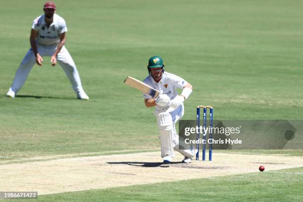 Charlie Wakim of Tasmania bats during the Sheffield Shield match between Queensland and Tasmania at The Gabba, on February 05 in Brisbane, Australia.