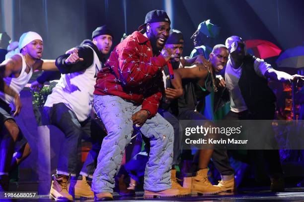 Burna Boy onstage during the 66th GRAMMY Awards at Crypto.com Arena on February 04, 2024 in Los Angeles, California.