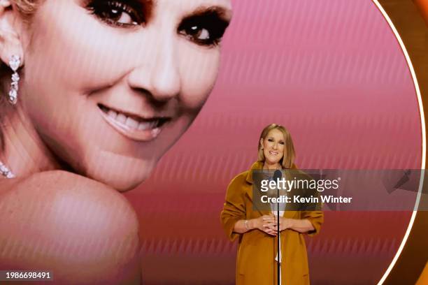 Celine Dion speaks onstage during the 66th GRAMMY Awards at Crypto.com Arena on February 04, 2024 in Los Angeles, California.